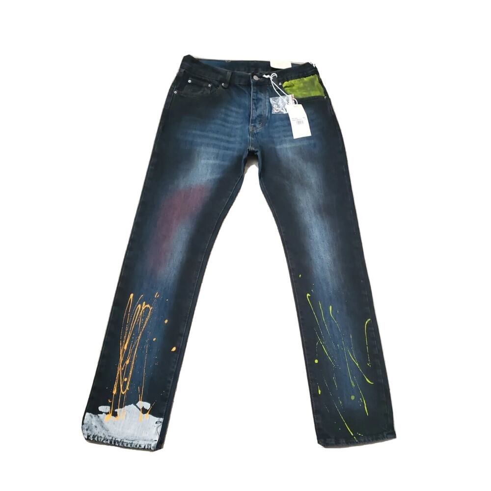 MNML Black Paint Splatter Tapered Jeans Mens Size (31×31) Distressed